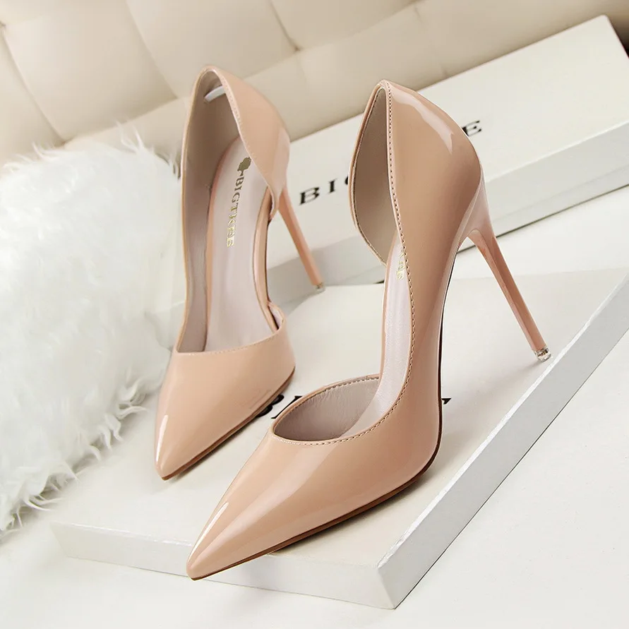 Patent Leather Woman Pumps Pointed Stiletto Fashion Women Work Shoes Sexy Cut-Outs High Heel Shoe Ladies Party