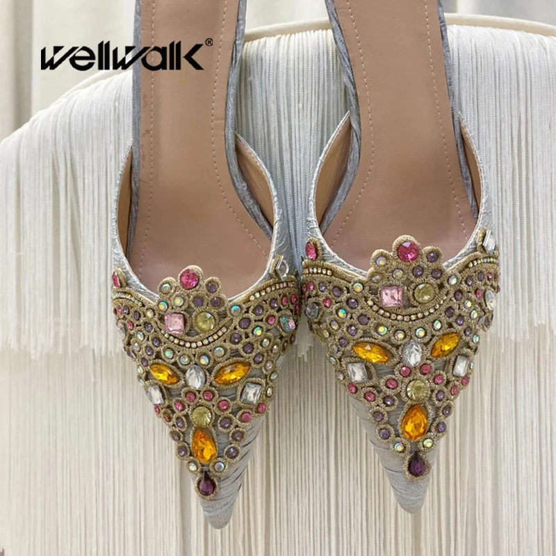 Valentina Jewel Embellished Kitten Heel Shoes Women Colorful Decoration