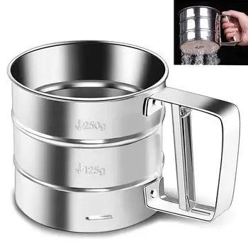 

Stainless Steel Semi-Automatic Hand-Held Flour Sifters Powder Sugar Mesh Sieve Kitchen Baking Tools Cake Shakers Utensils 30E