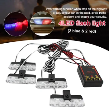 

4pcs 4LED 12V Mini Flash Lamp Truck Car Grille Strobe Light Signal Red Blue
