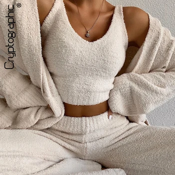 הצפנה פרווה שתי חתיכה תלבושות סקסי ללא משענת יבול צמרות נשים תלבושות התאמת סט למעלה גבוהה מותן מכנסיים המפלגה Clubwear