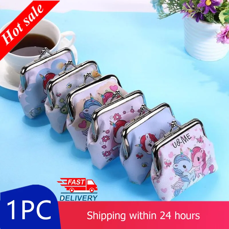 Las mujeres Mini billetera unicornio tarjeta funda, soporte monedero embrague bolsa de cambio de los niños carteras chicas PU cremallera de cuero cuadrado de 20g