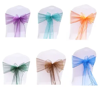 

France 50pcs (Buy 4 Get 2 for Free) Wedding Decorations Organza Fabric Chair Sash for Banquet Birthday Party Decors Chair Cover
