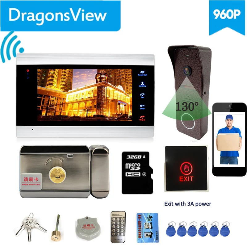 【Wifi Intercom With Lock 】Dragonsview 7 Inch Wifi Video Door Phone Intercom System Wirelesss Doorbell Camera Electronic Lock