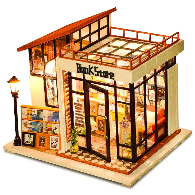 DIY Doll House Wooden Doll Houses Miniature dollhouse Furniture Kit Toys for Children Gift Time travel Doll Houses A-016 - Цвет: Bookstore