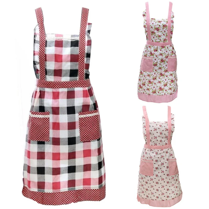 Dust-proof Cooking Kitchen Apron Printing Apron Thicken Polyester Bib With Pockets For Adult Women Restaurant Sleeveless Apron