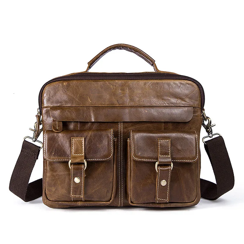 

High Quality Solid Color Genuine Leather Business Travel Men's Handbag Casual Soft Material Men's Multi-Function Handbag
