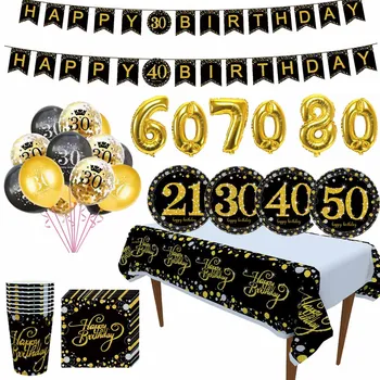 

Black Gold Party 30 40 50 60 Years Birthday Party Disposable Tableware 30th 40th 50th Adult Birthday Party Decorations Supplies