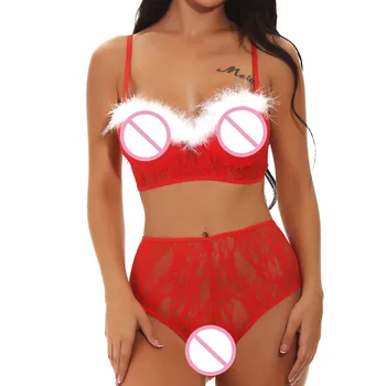 

Christmas Plus Size Women Sexy Underwear Spice Suit Temptation Christmas Sleepwear Pajama Set Women Sexy Lace Bras And &50