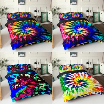 

Homesky Tie Dye Psychedelic Spira Duvet Cover Pillowcase Bedding Set Microfiber Textile Single Double Queen King Size Bedclothes