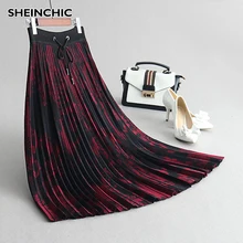 Корейская коллекция весна осень, женская красная/черная/бежевая юбка с принтом, Saia Faldas, винтажная Высококачественная трикотажная плиссированная юбка для женщин