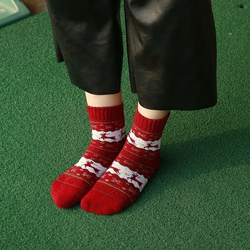 1 пара осенне-зимних теплых носков для женщин, толстые шерстяные носки, носки с рождественскими оленями, женские носки, Calcetines Meias