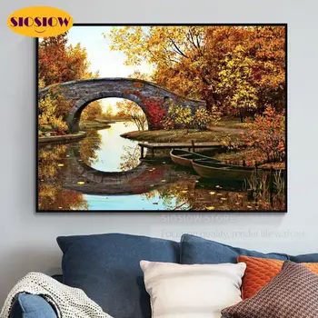 

5d Diy Diamond Painting Chinese Landscape Small Bridge Scenery With Window Full Round 3D Mosaic Embroidery Picture Of Rhinestone