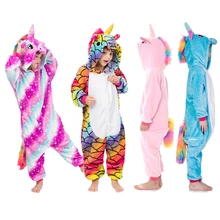 Фланелевые теплые пижамы с рисунками животных для мальчиков 4, 6, 8, 10, 12 лет Детские пижамы с рисунками ликорна, единорог, пижама для девочек