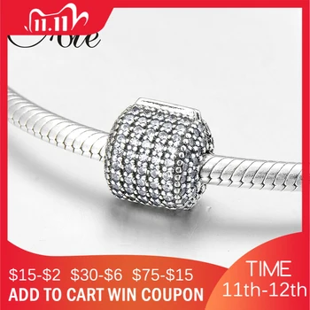 

Dazzling CZ Round shape 925 Sterling Silver DIY gift fine clips Lock beads Fit Original European Charm Bracelet Jewelry making