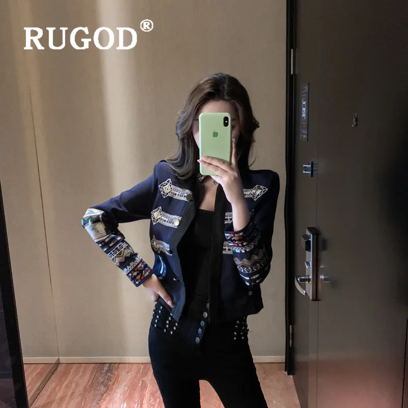 RUGOD, новое специальное поступление, женские куртки, осеннее пальто с воротником-стойкой и вышивкой, модная женская верхняя одежда в стиле панк для женщин