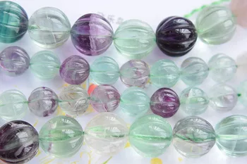 

ONE PIECE LOOSE BEADS fluorite/aquamarine round carved pumpkin 10/13MM for DIY jewelry making FPPJ wholesale beads
