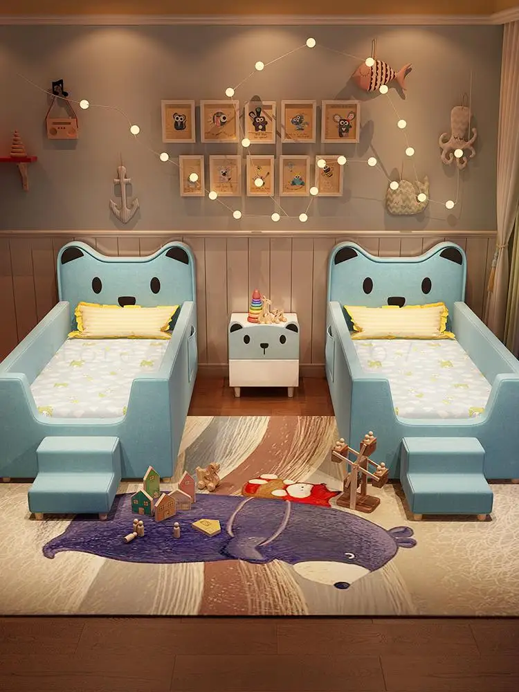Прикроватный шкаф мультфильм Спальня дети получить хранения твердой древесины медведь двойная затяжка прикроватный шкаф мини-шкаф