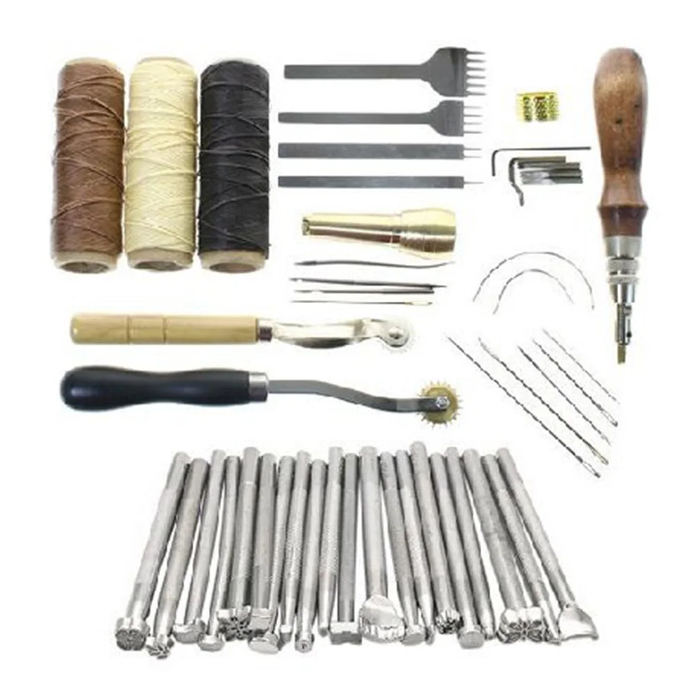 

48pcs Home Punch Durable Stamping DIY Carving Leathercraft Tool Set Accessories Practical Groover Edge Skiving Sewing Stitching