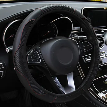

Carbon fiber leather Steering Wheel Cover Round Accessories Decor Replaces part