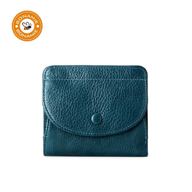 

BONAMIE Mini Coin Bag Men Genuine Leather Double Buckle Card Bag Portable Clutch bag Wallet Female Short Paragraph Change Purse