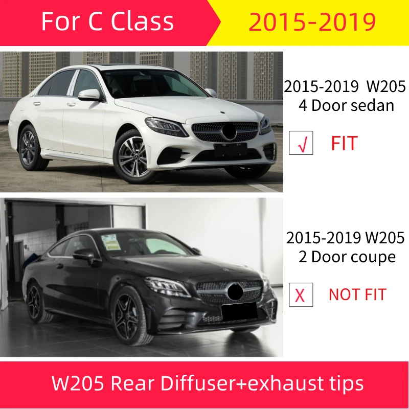 Задний диффузор для W205- C Класс Седан 4 двери C180 C200 C300 PP задний бампер губы 4 выхода B Стиль стайлинга автомобилей