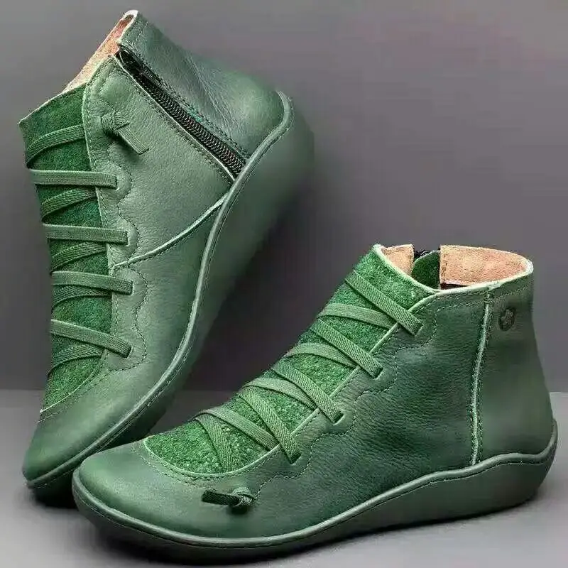 

IF IFOND Genuine Leather Women Snow Boots Woman Short Brown with Fur Lace Up Ankle Boots Retro Punk Spring Flat Shoes