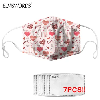 

ELVISWORDS Cartoon Mouth-Muffle for Women 7Pcs PM 2.5 Air Filter Love Heart Pattern Adults Mouth Masks Dustproof Reusable Masque