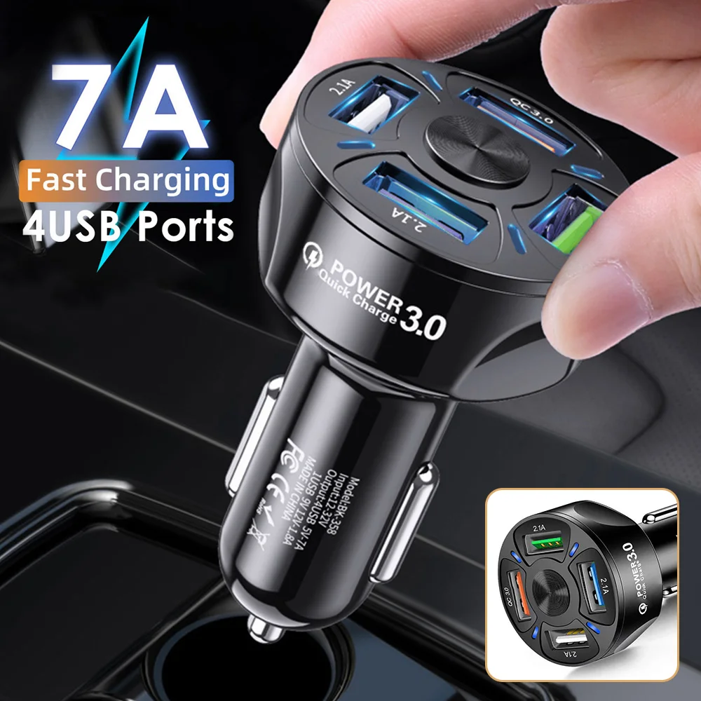 FM Transmitter 18W Fast Charging Car USB Charger Quick Charge 3.0 In 4 Port Mobile Phone for Samsung S10 Iphone 11 7 | Автомобили и