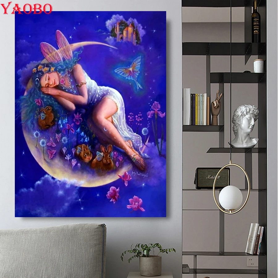 Needlework DIY Diamond Painting Cross Stitch Kits Butterfly fairy sleeping on the moon Full Embroidery Mosaic Home Decor | Дом и сад
