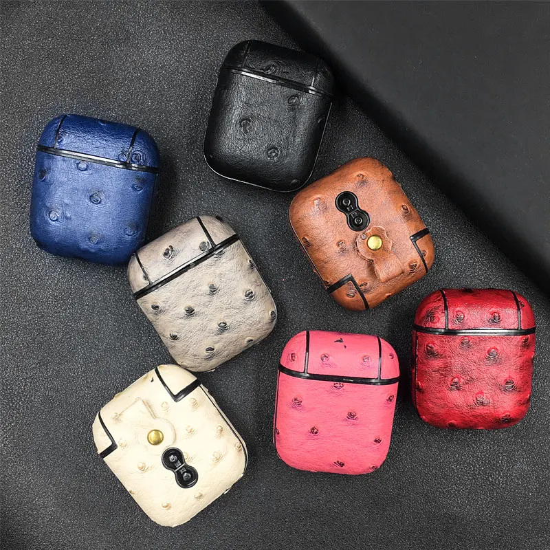 Чехол для наушников из искусственной кожи с текстурой страуса AirPods bluetooth