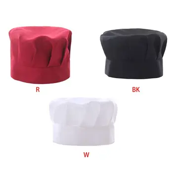 

Unisex Pleated Mushroom Elastic Chef Hat Solid Color Restaurant Kitchen Flat Cap
