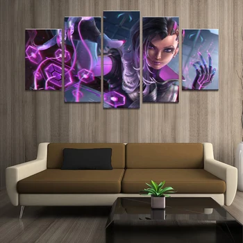 

Home Decor Poster HD Pictures Prints Canvas 5 Piece Modular Sombra Overwatch Game Living Room Decorative Painting Framed