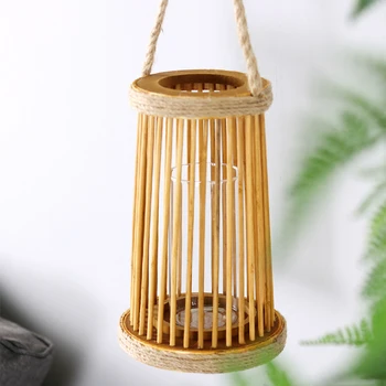 

Balcony Hanging Wooden Wind Light Door Candlestick Candle Holder Garden Wall Home Decor Wedding Party With Rope Simple Modern