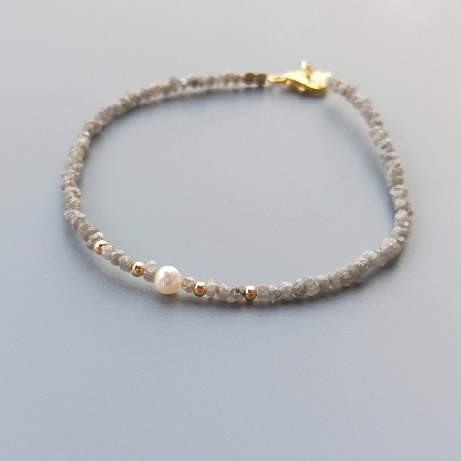 Lii Ji Genuine Natural Tiny 2-3mm Grey Irregular Diamond Beads Bracelet Freshwater Pearl US 9K GF Delicate Bracelet For Women