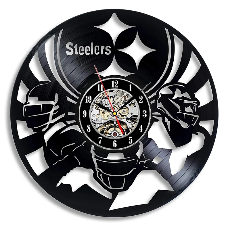 Современный Дизайн Виниловая запись настенные часы Steelers Американский футбол