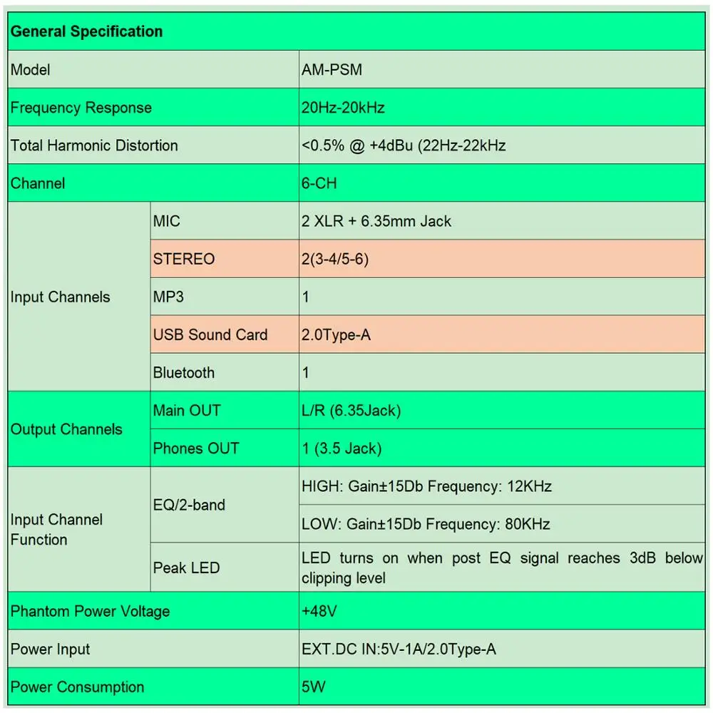 AM-PSM DC 5 в источник питания USB интерфейс 6 каналов 2 моно 2 стерео 16 эффектов аудио микшер