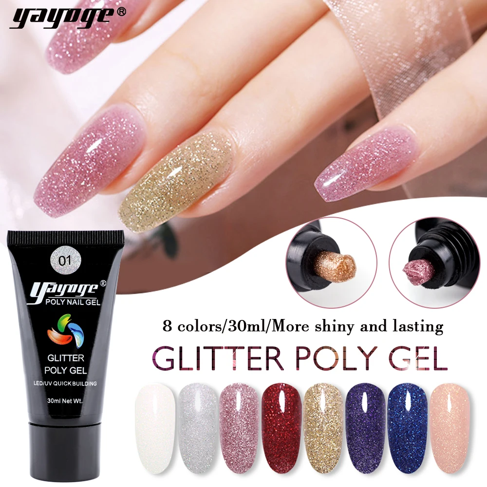 

Yayoge Poly Gel Nail Polish Glitter Nail Builder For Nail Extension Shining Glittering Polish Nail Art 30 ml UV Nail Gel Polish