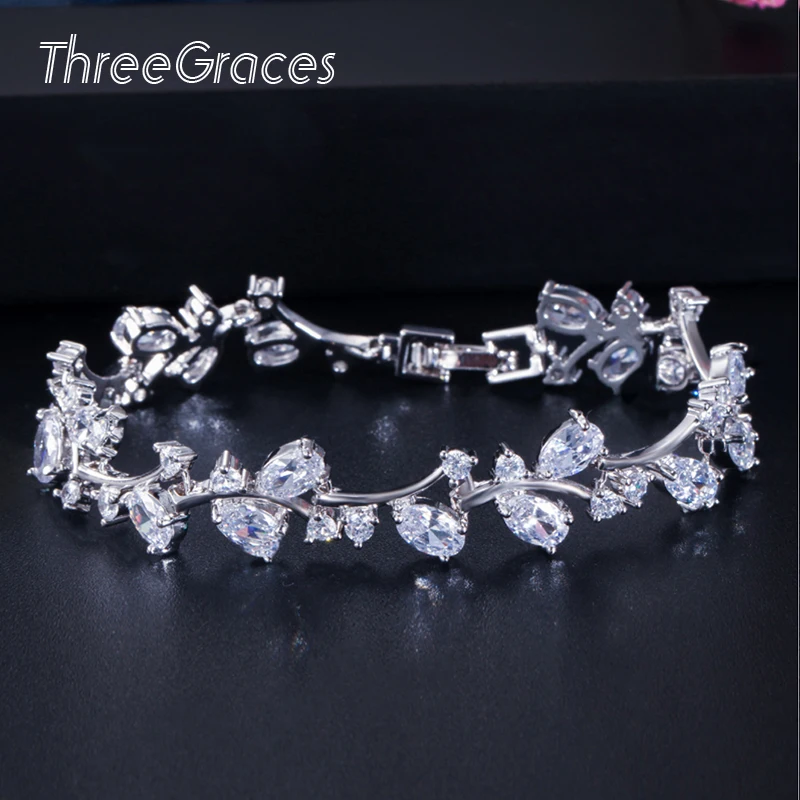 Браслет Свадебный из серебра 925 пробы с фианитами и листьями|gifts for bridesmaids|wedding