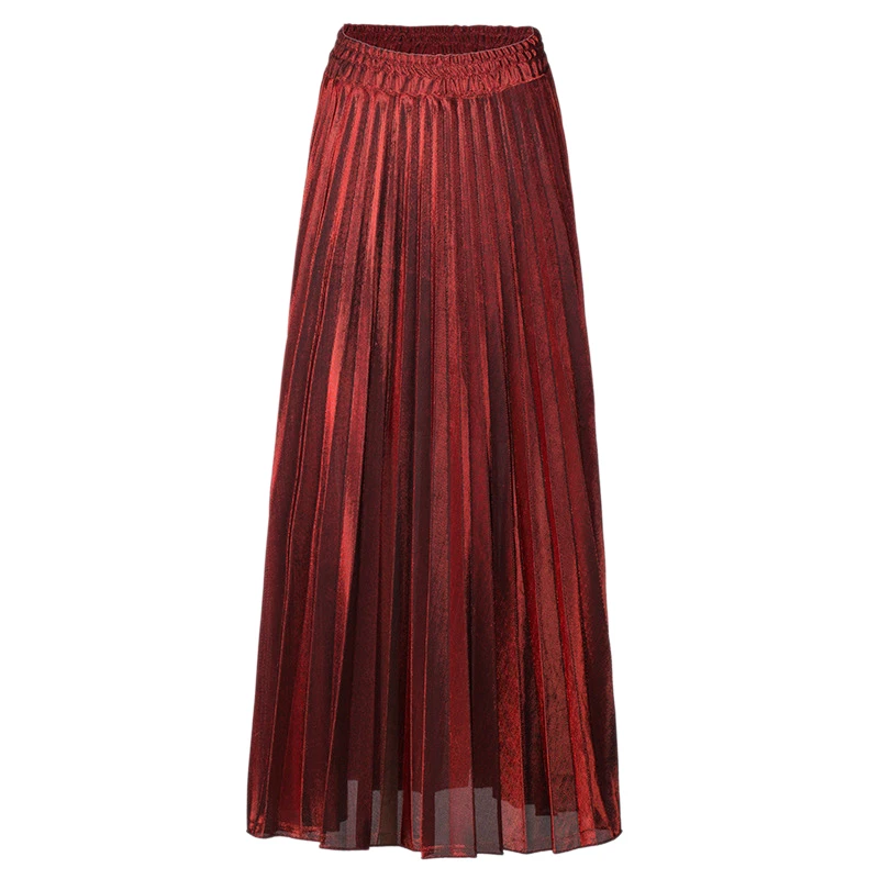 Женская модная замшевая юбка с высокой талией, Длинные полосатые юбки с эластичной талией, однотонные повседневные винтажные вечерние юбки в складку - Цвет: Red