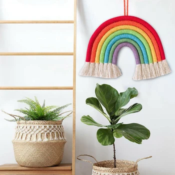 

Nordic Colorful Home Wall Door Hanging Decoration Rainbow Handmade Woven Rainbow Ornament Art Decor For Kids Bedroom Living Room