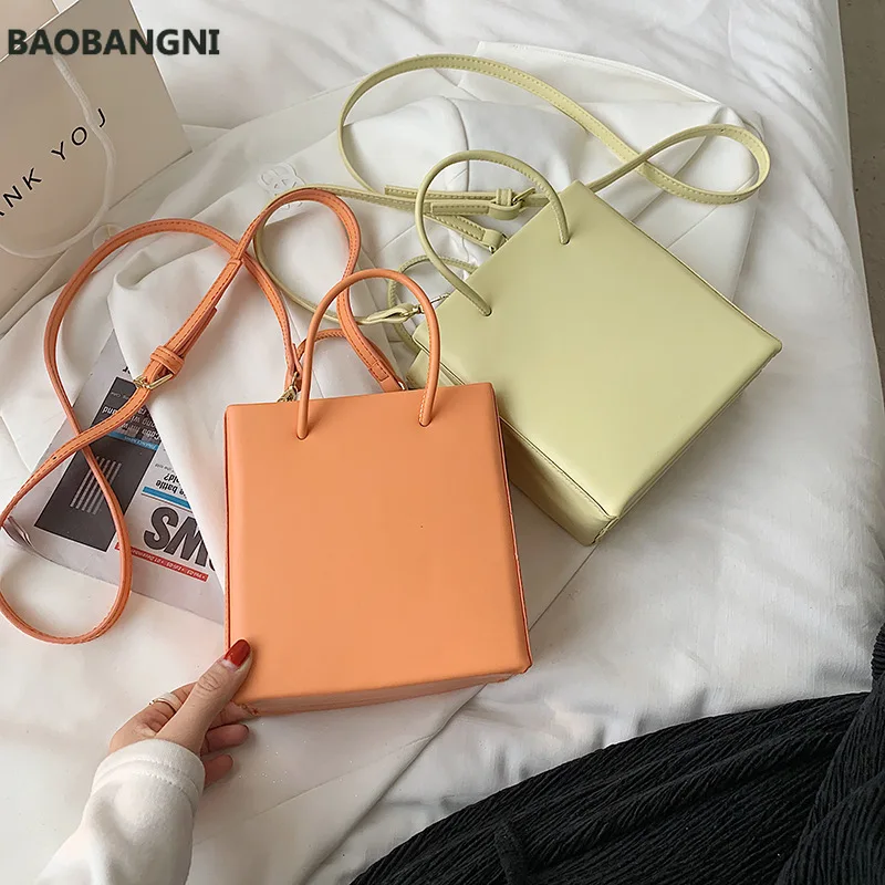 

Elegant Candy Color Tote Bag New High Quality PU Leather Women's Designer Handbag Vintage Shoulder Messenger Bag