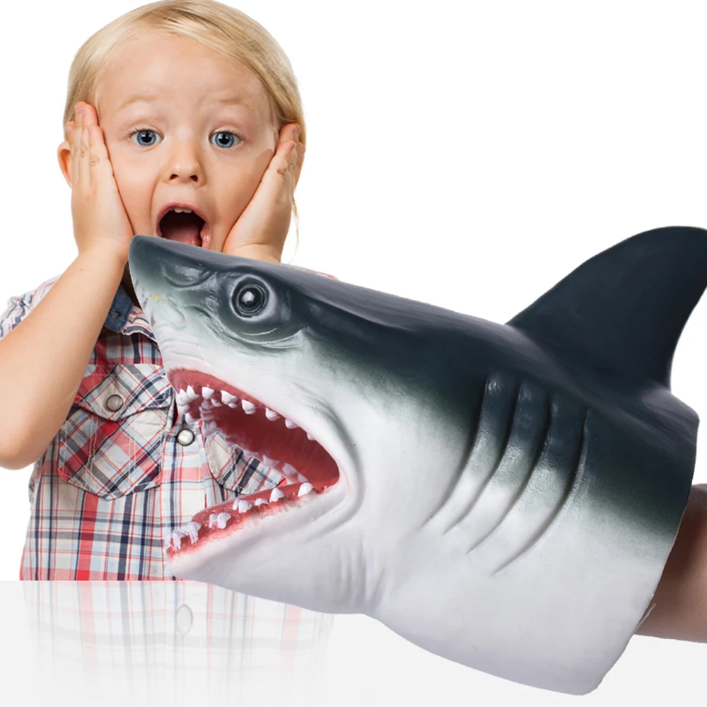 Animal Hand Puppets Childhood Kids Cool Rubber Toy Shark Dinosaur Shape Story Pretend Playing Gloves Gift For Children images - 6