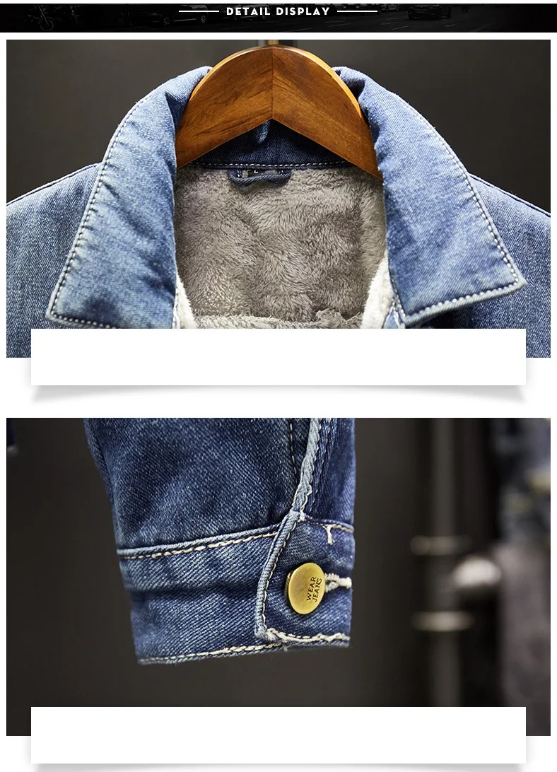 Kot Ceket Chamarras Para Hombre, новинка, Мужская Повседневная зимняя куртка из денима синего цвета с каймой и вельветом