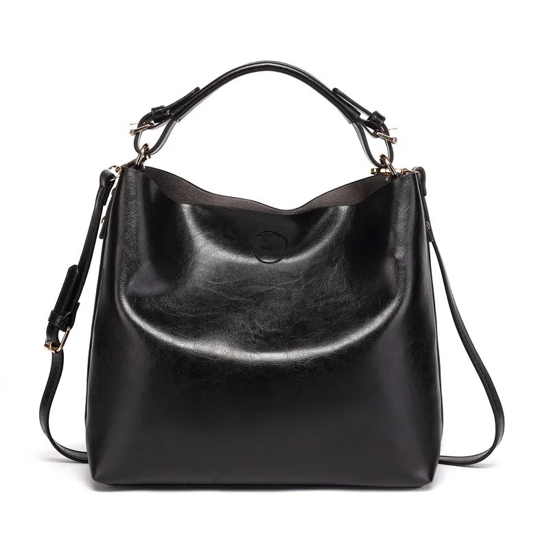 Women's single shoulder bag oblique satchel bag simple handbag European and American retro mother bag - Color: Black