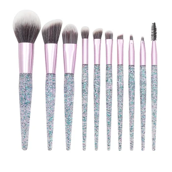 

10Pcs Rhinestone Crystal Glitter Makeup Brushes Set Professional Foundation Brushes Blending Concealer Makeup Brush Cosmetic Set