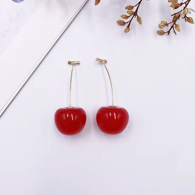 Korean Sweet Cherry Earrings Long statement Earrings for Women Acrylic Resin Colorful Fruit Dangle Earring Red Blue Pink Cherry red