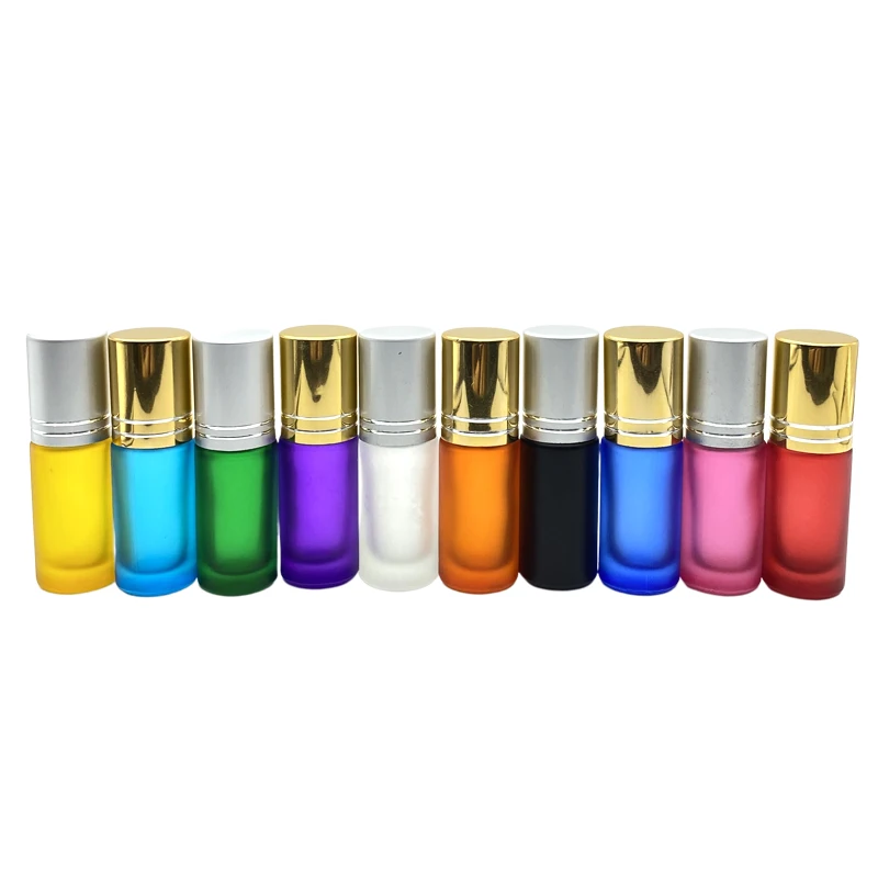 

50set 5ml Frosted Thick Glass Essential Oil Perfume Roller Bottles Portable Travel Refillable Colorful Roll Ball Vial