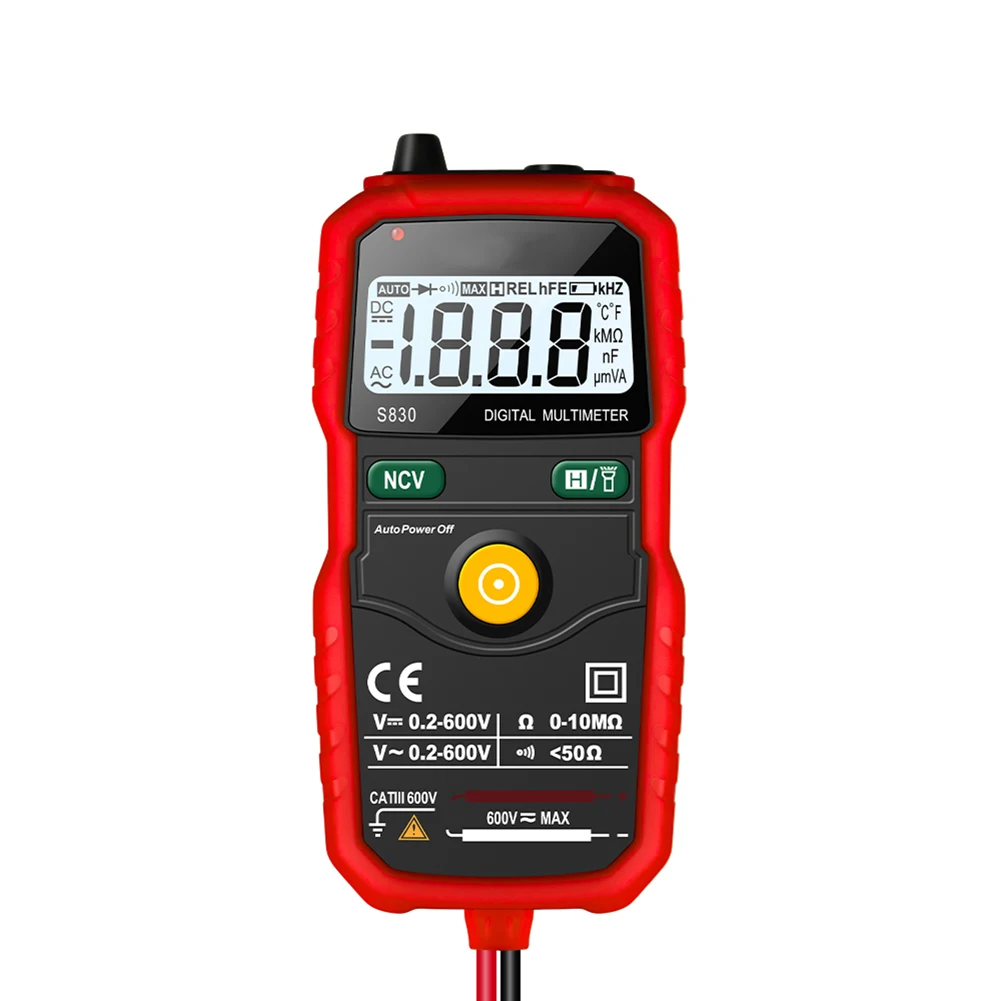 Бесконтактный NCV Цифровой мультиметр отсчитывает Автоматический диапазон переменного/постоянного тока 600 в измеритель напряжения вспышка светильник задний светильник большой экран A/D 200mA - Цвет: Красный