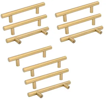 

4in Hole Centers Gold Drawer Handles Brass Cabinet Door Handles Bathroom Bar Drawer Pulls 6-2/5Inch Overall Length 5Pcs